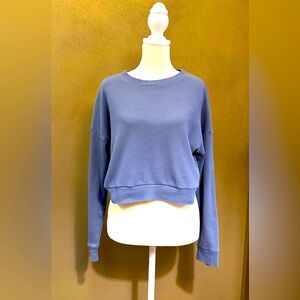 Long sleeve cropped waffle shirt, crew neck, size medium, light fabric